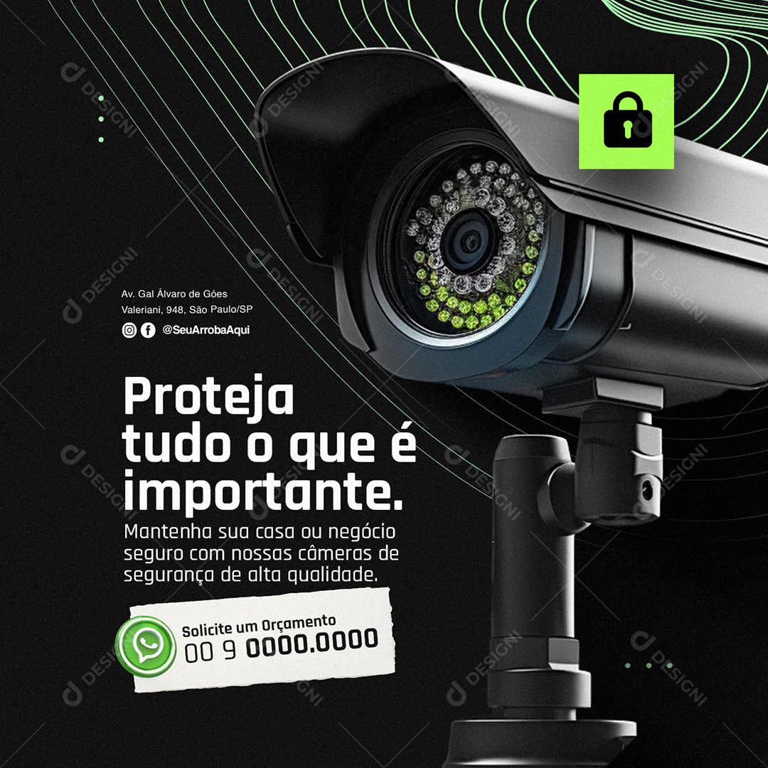 Câmera de Segurança Proteja tudo o que é importante Social Media PSD Editável