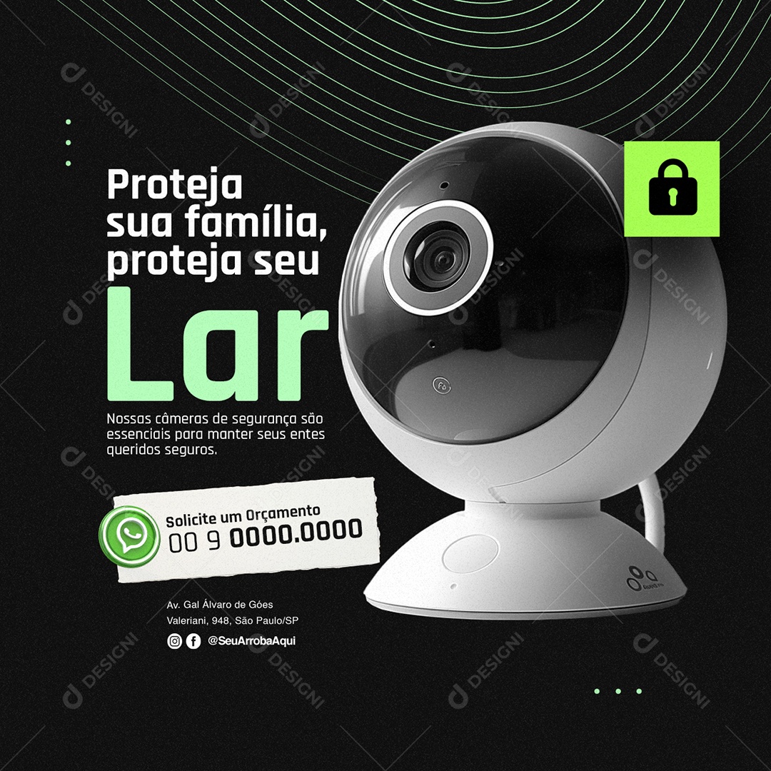 Câmera de Segurança Proteja sua família proteja seu lar Social Media PSD Editável