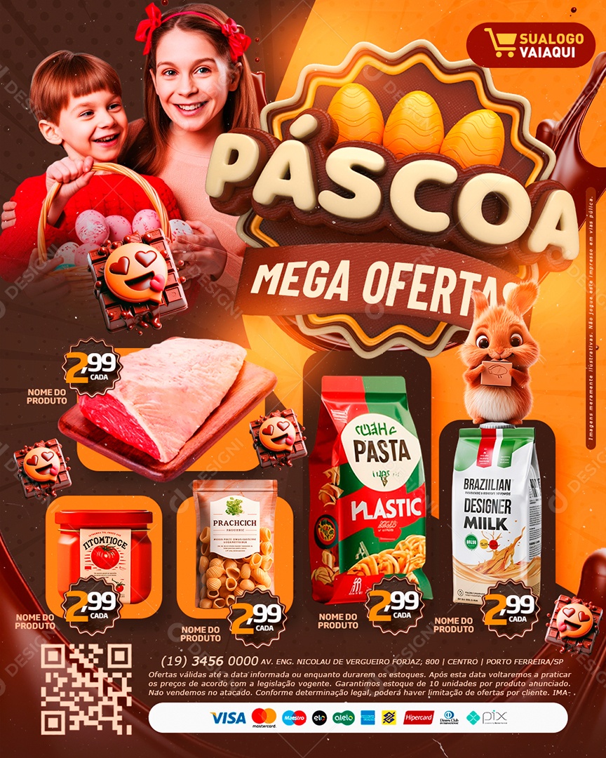 Tabloide Páscoa Mega Oferta Carne produtos Social Media PSD Editável