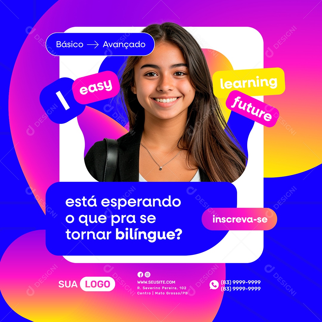 Escola De Inglês Está esperando o que pra se torna bilíngue Social Media PSD Editável