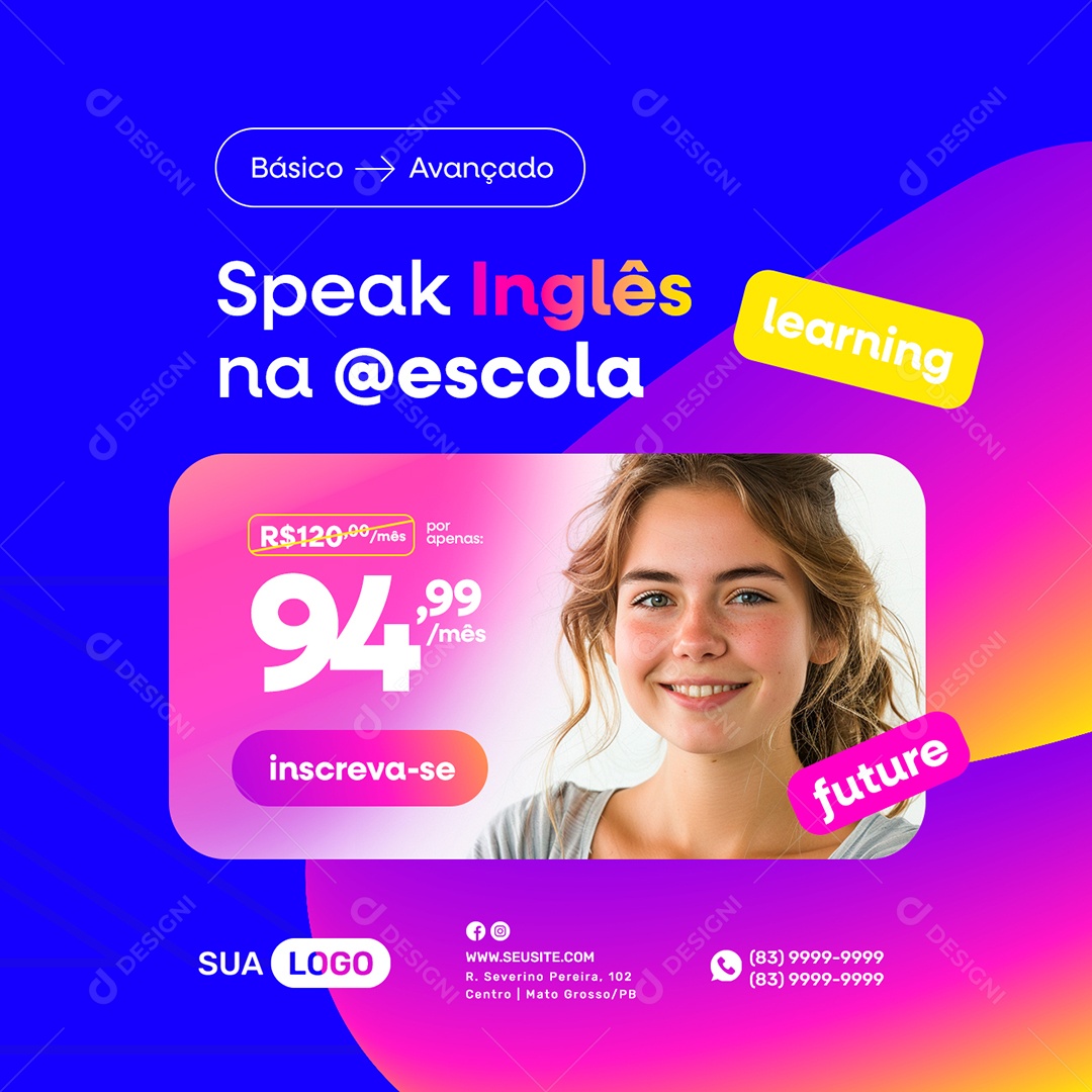 Escola De Inglês Speak future inscreva se Social Media PSD Editável
