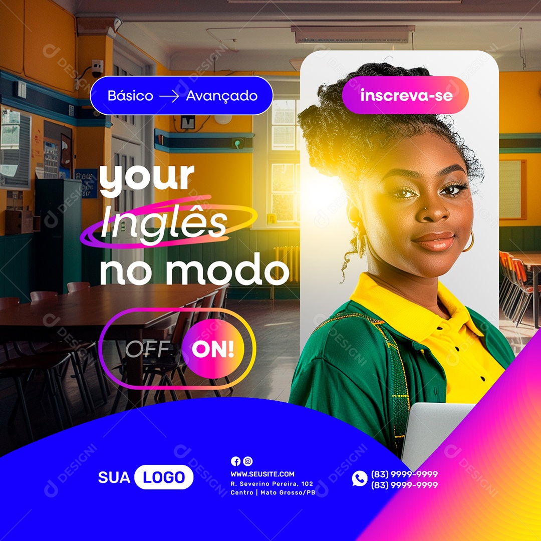 Escola De Inglês no modo On Inscreva se Social Media PSD Editável
