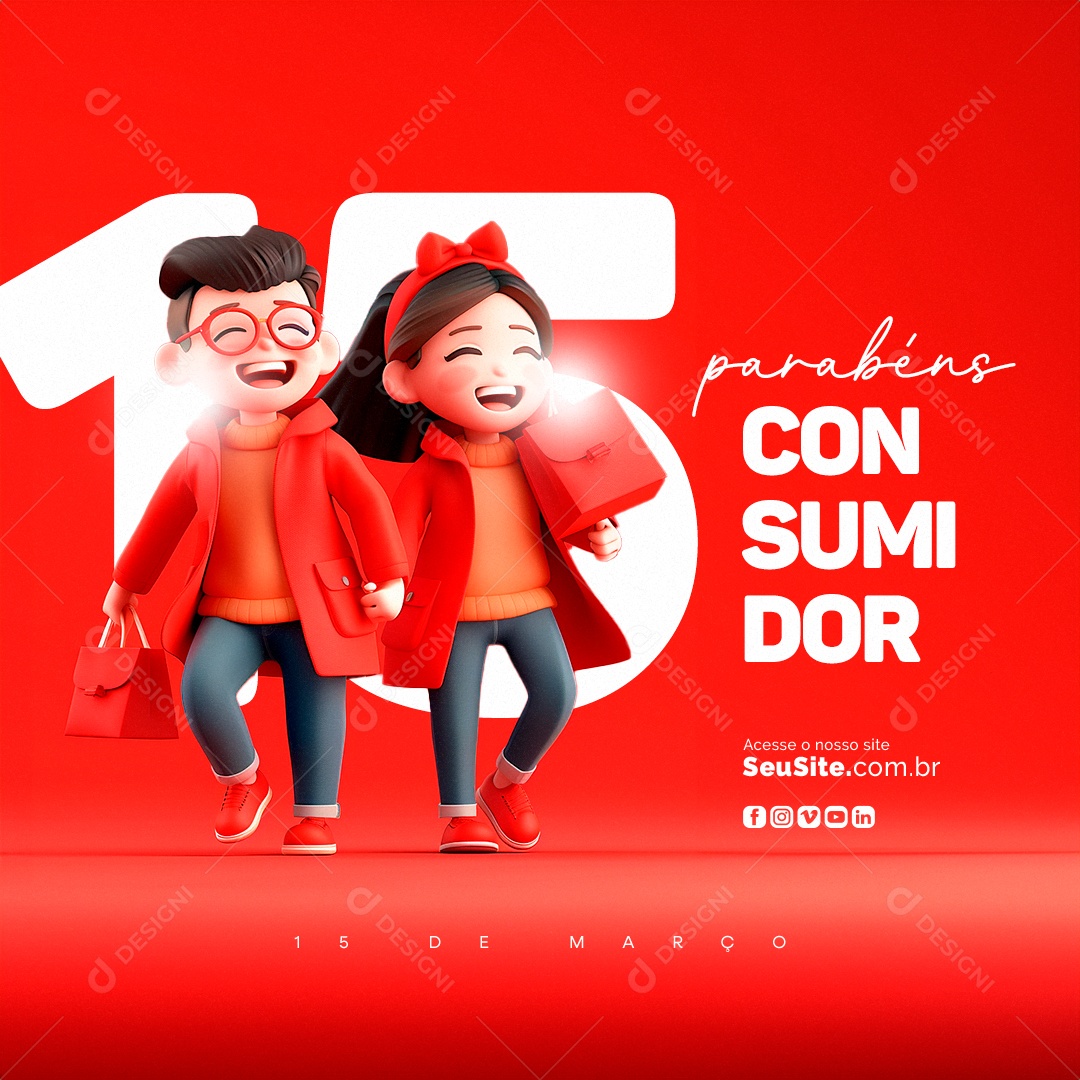 Social Media Dia do Consumidor 15 de Março parabéns PSD Editável