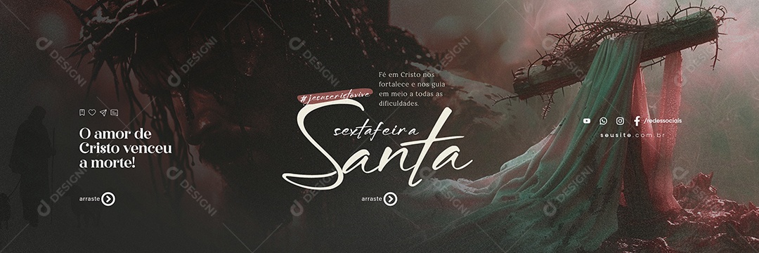 Carrossel Sexta Feira Santa O Amor de Cristo venceu a Morte Social Media PSD Editável