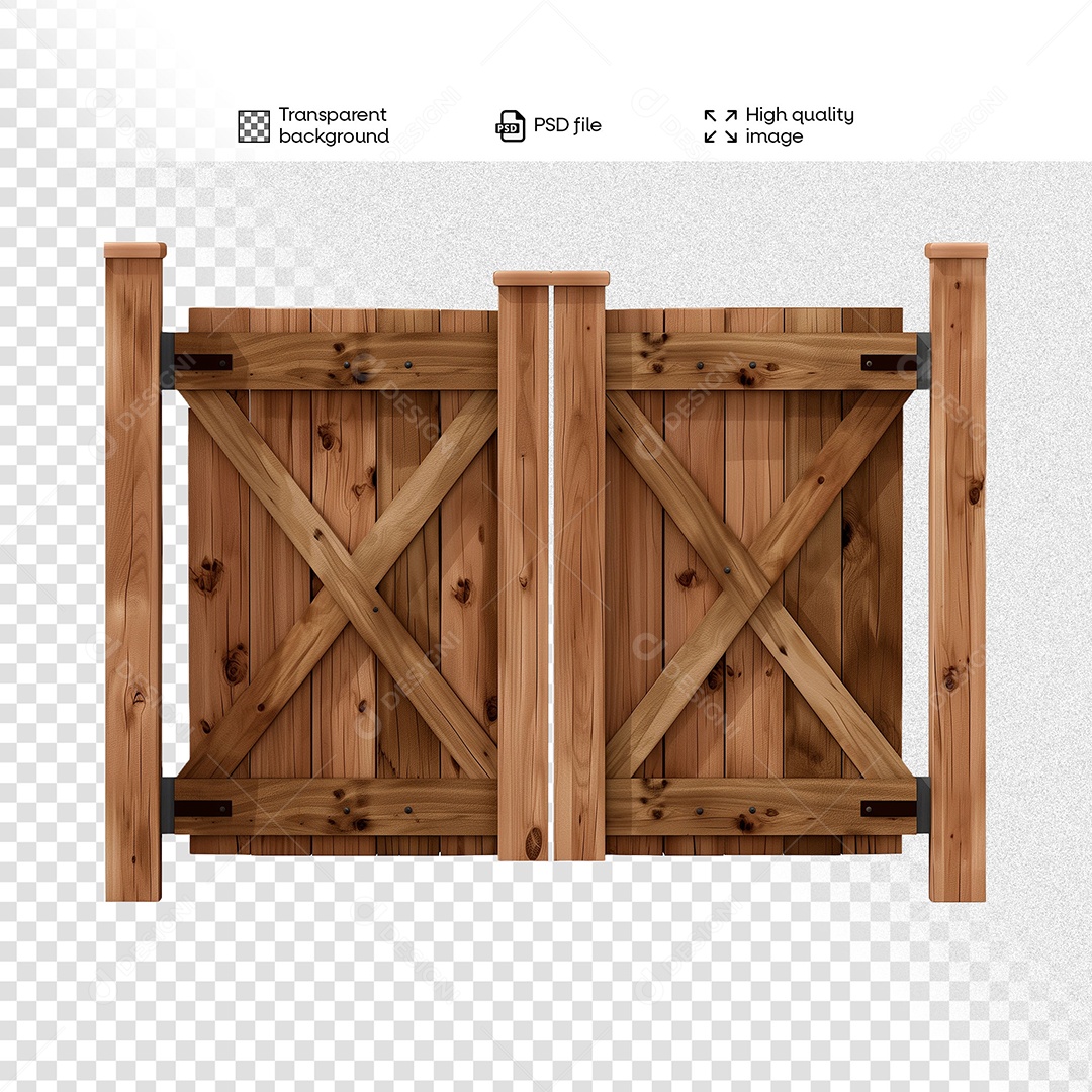 Porteira de Madeira Elemento 3D para Composição PSD