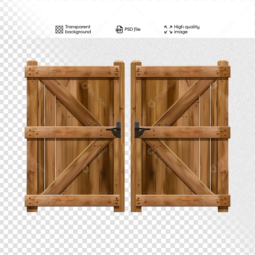 Porteira de Madeira Elemento 3D para Composição PSD