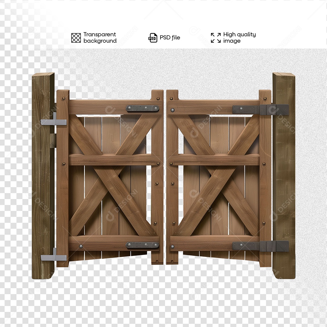 Porteira de Madeira Elemento 3D para Composição PSD