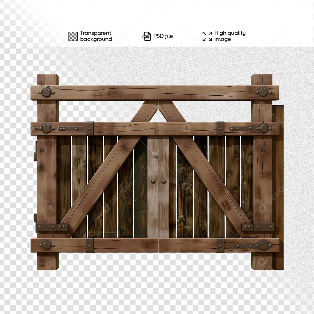 Porteira de Madeira Elemento 3D para Composição PSD