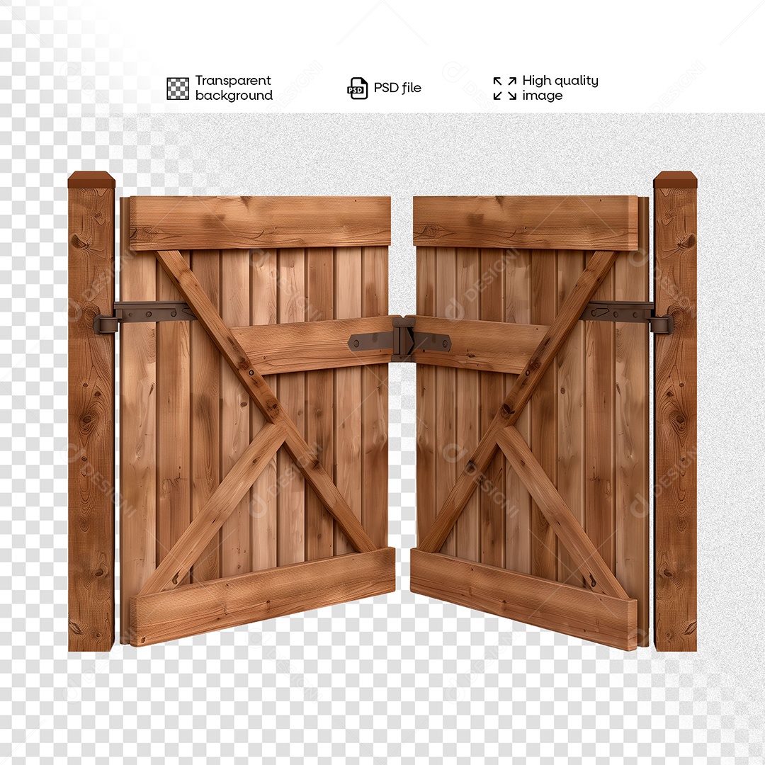 Porteira de Madeira Elemento 3D para Composição PSD