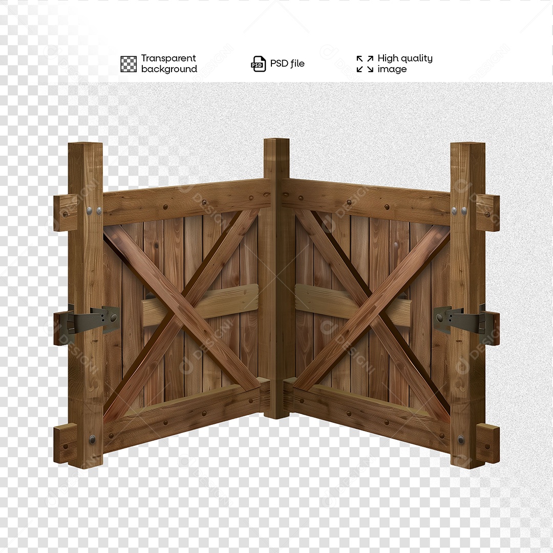 Porteira de Madeira Elemento 3D para Composição PSD