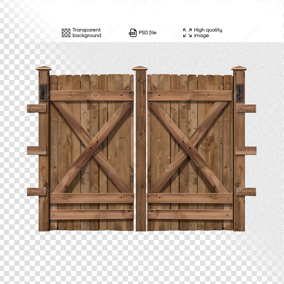 Porteira de Madeira Elemento 3D para Composição PSD
