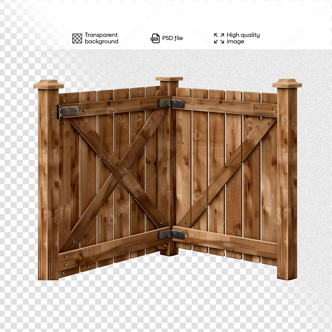 Porteira de Madeira Elemento 3D para Composição PSD
