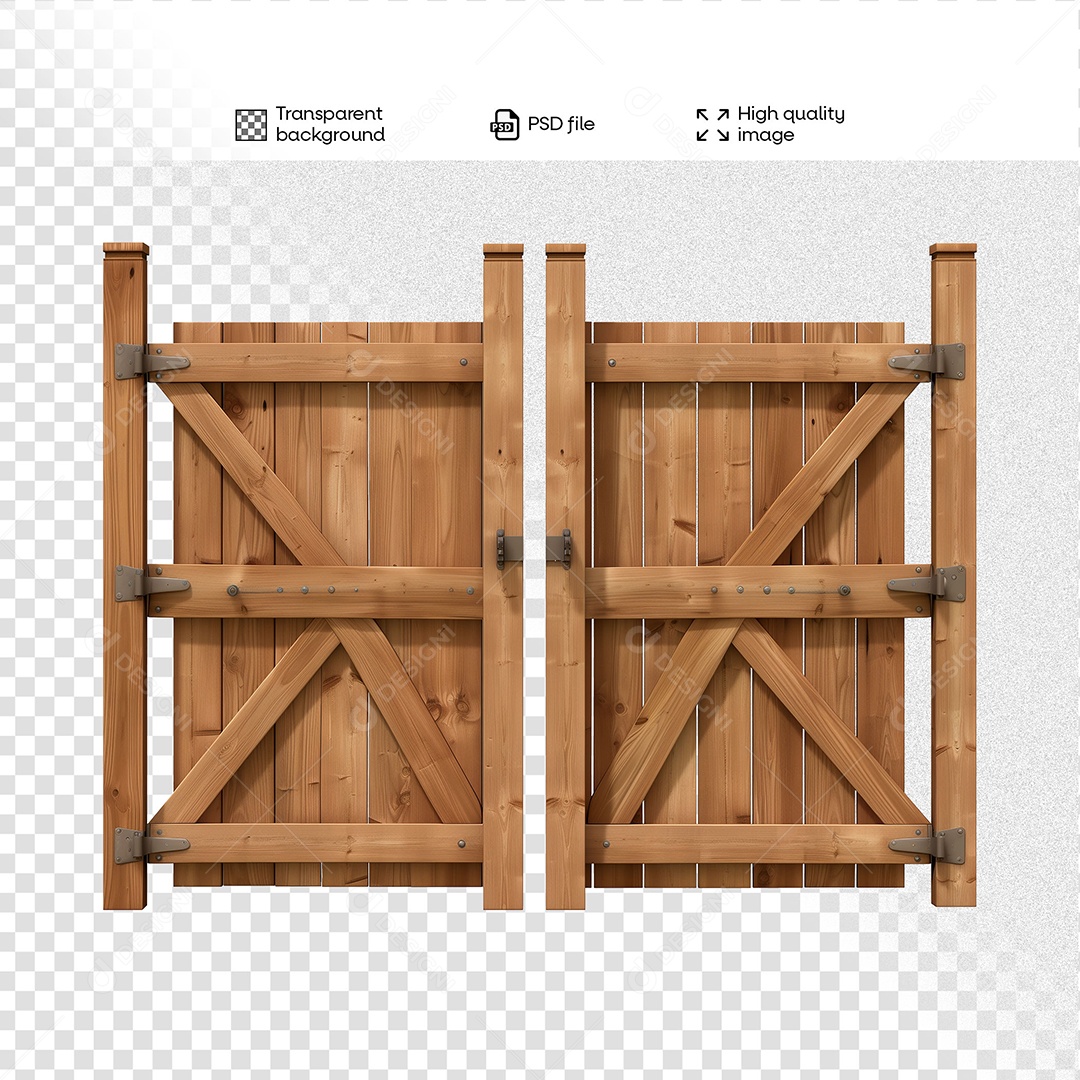 Porteira de Madeira Elemento 3D para Composição PSD