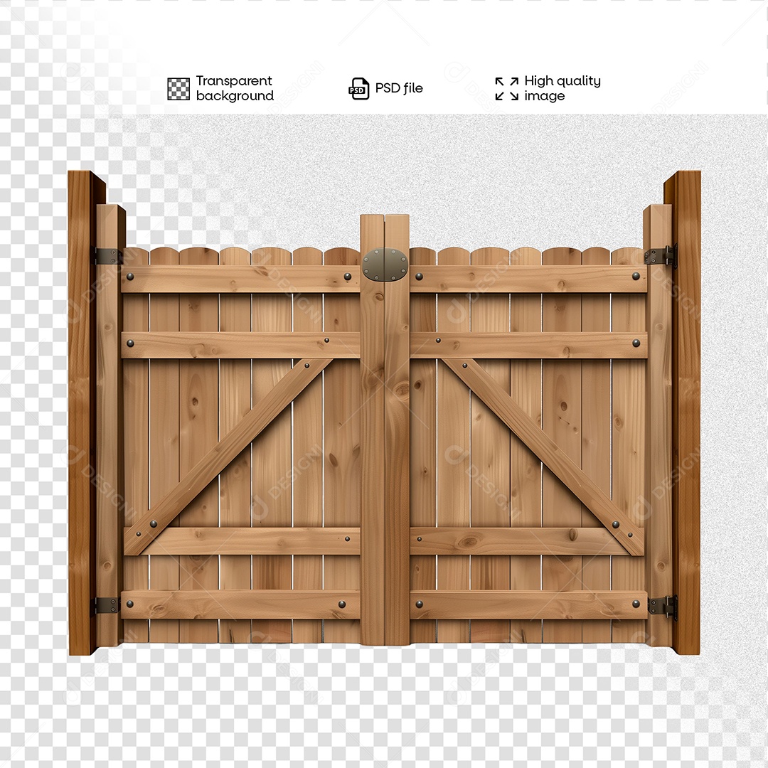 Porteira de Madeira Elemento 3D para Composição PSD