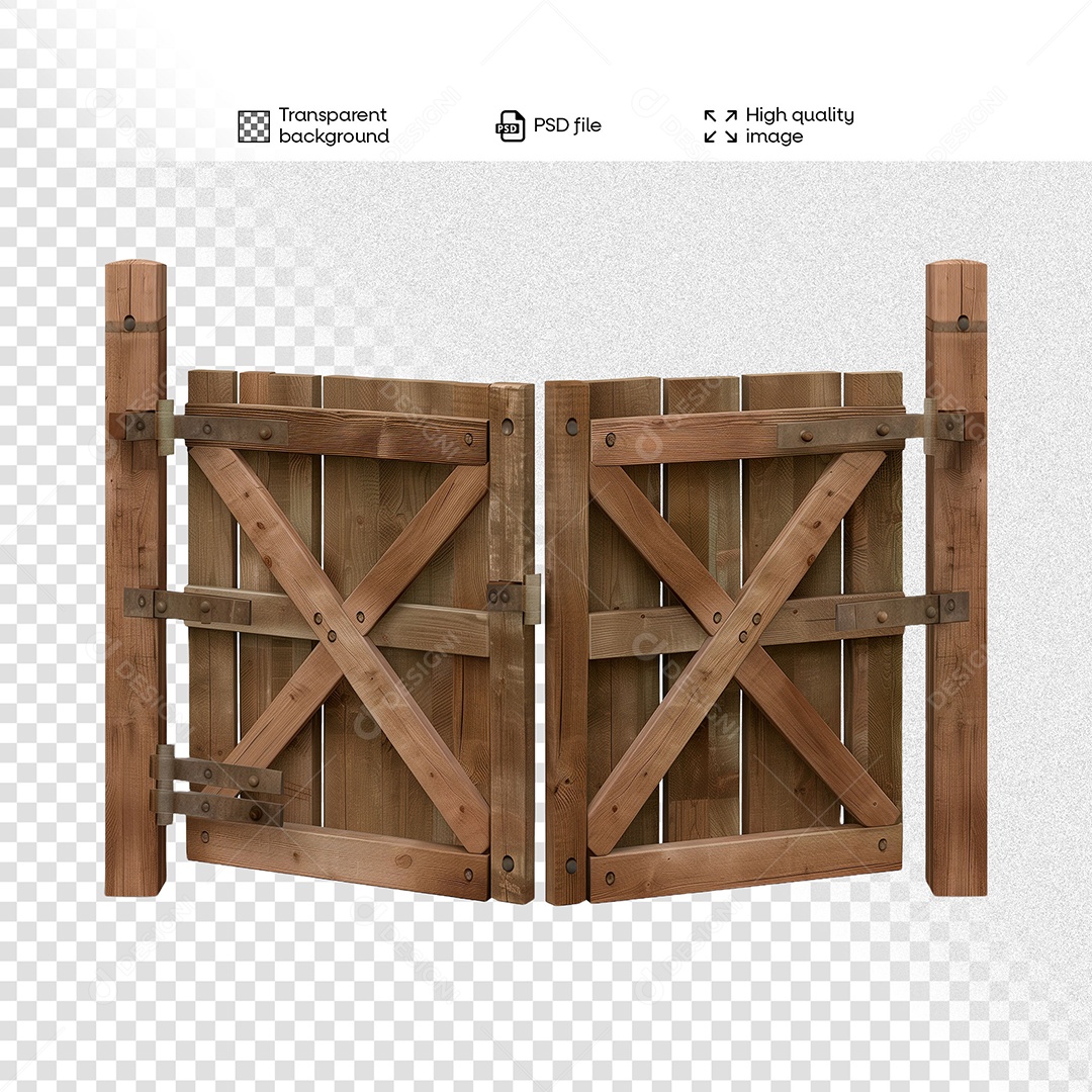 Porteira de Madeira Elemento 3D para Composição PSD