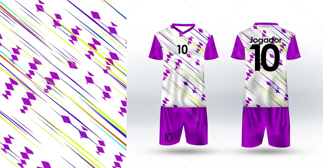 Uniforme de Futebol Roxo e Branco Ilustração AI Editável