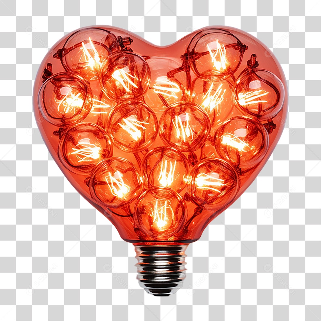 Elemento 3D Lâmpada com Forma de Coração PNG Transparente