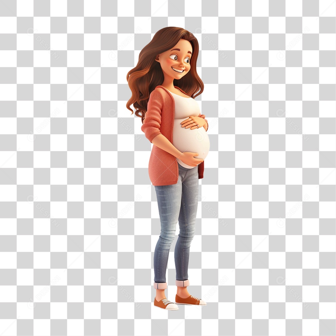 Personagem 3D Mulher Gravida PNG Transparente