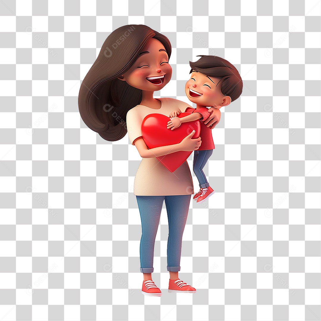 Personagem Cartoon Mãe Segurando sua Criança Dia das Mães PNG Transparente