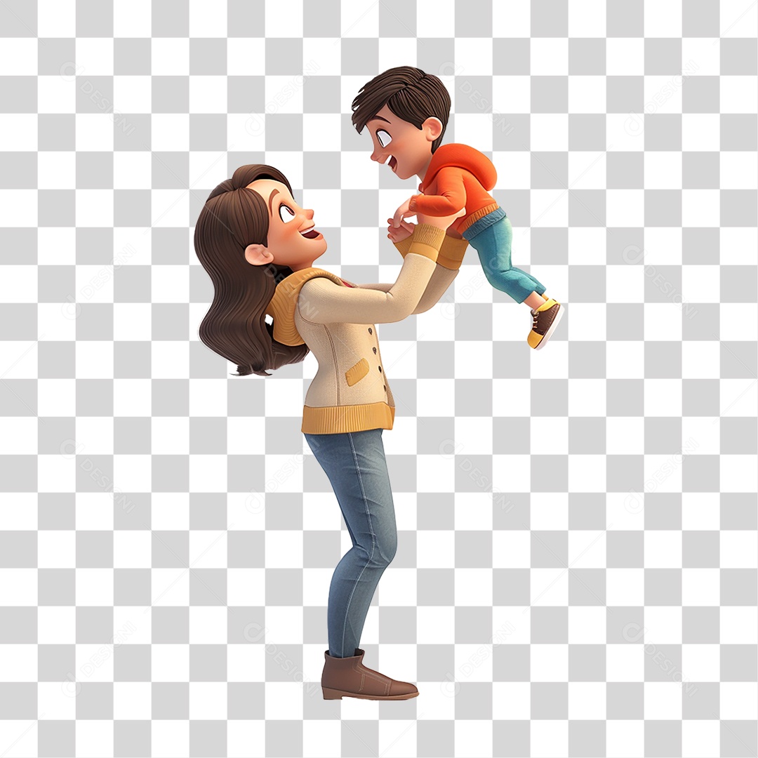 Personagem Cartoon Mãe Segurando sua Criança Dia das Mães PNG Transparente