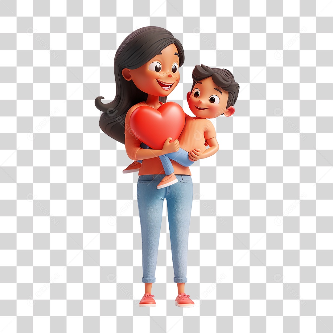 Personagem Cartoon Mãe Segurando sua Criança Dia das Mães PNG Transparente