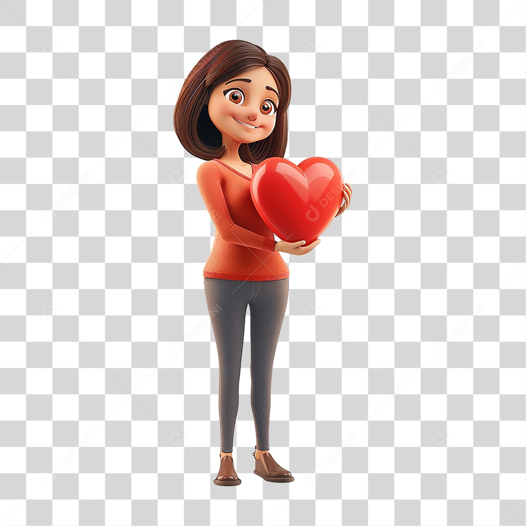 Personagem Cartoon Segurando Coração Dia das Mães PNG Transparente