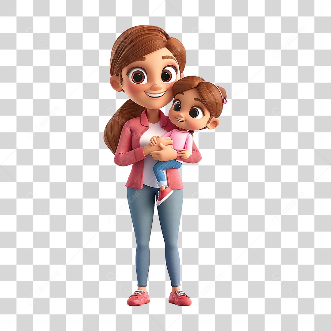 Personagem Cartoon Mãe Segurando sua Criança Dia das Mães PNG Transparente