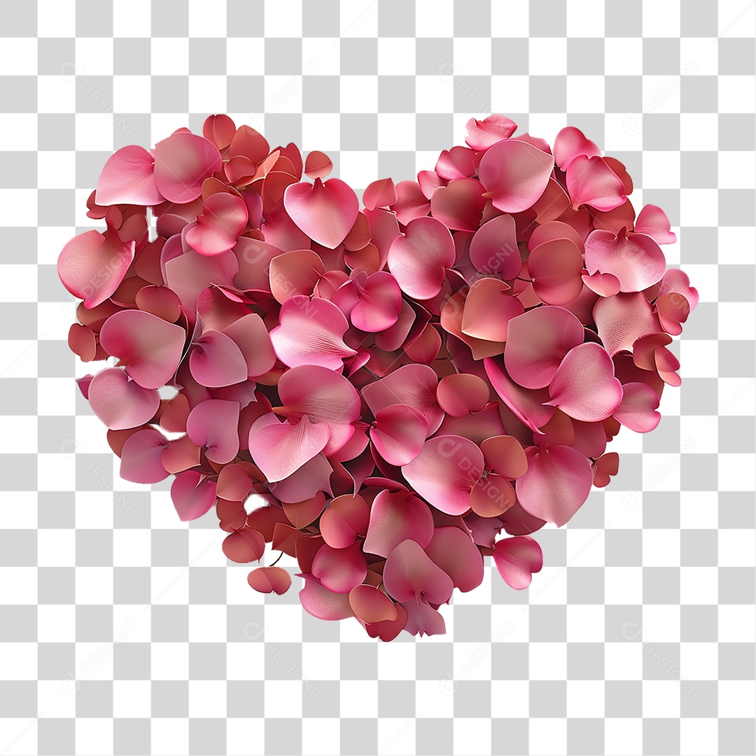 Elemento 3D Coração de Flores PNG Transparente