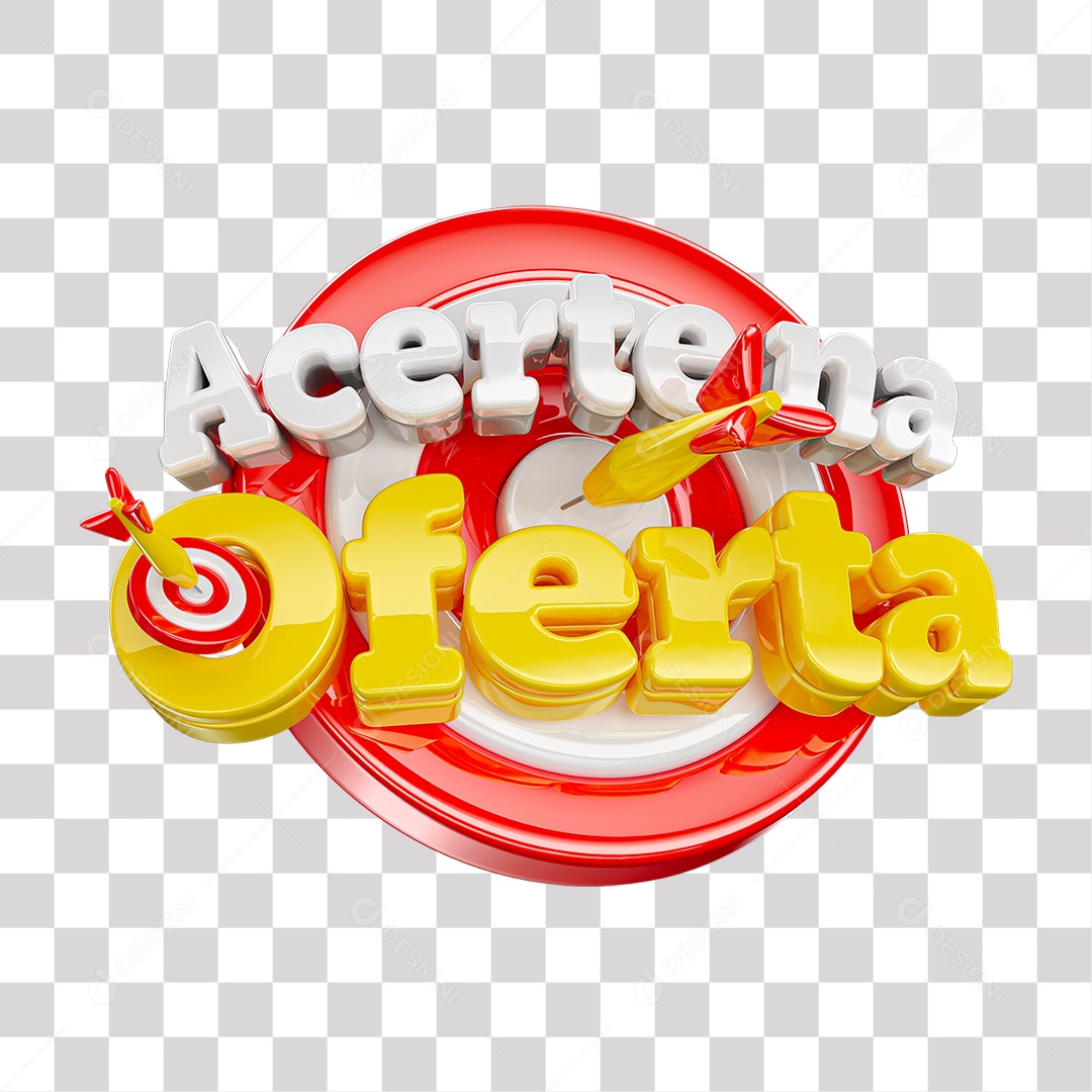 Acerte na Oferta Selo 3D Vermelho branco e amarelo para Composição PNG Transparente