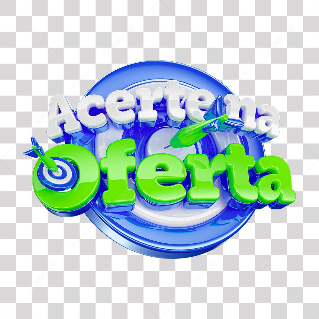Acerte na Oferta Selo 3D Azul branco e verde para Composição PNG Transparente