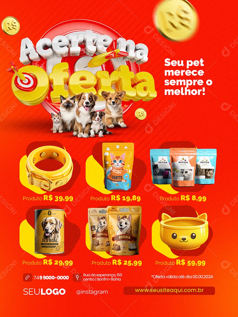 Acerte na Oferta Pet Shop Encarte Seu pet Seu pet merece Social Media PSD Editável