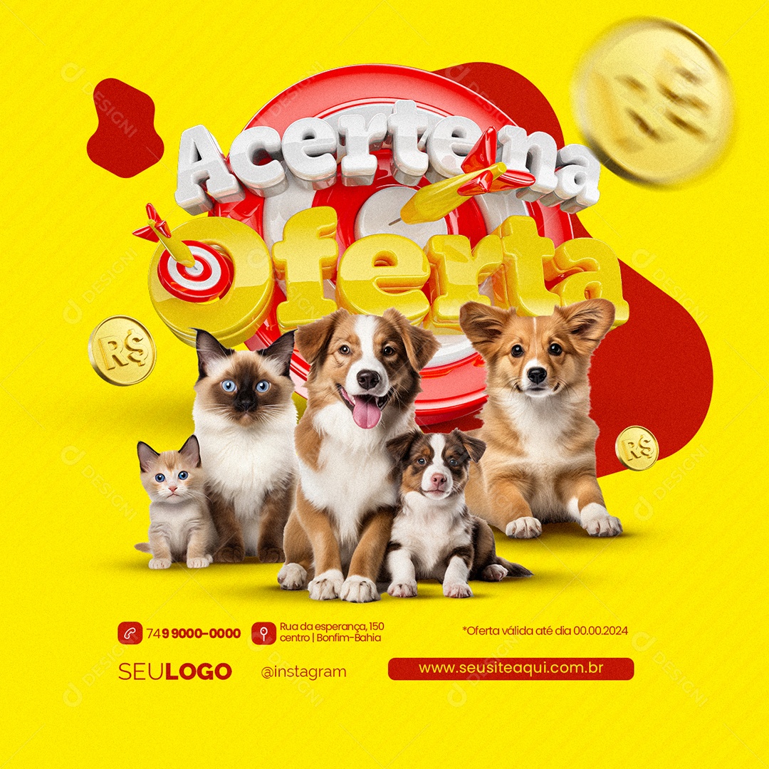 Acerte na Oferta Pet Shop Gatos Cachorro Social Media PSD Editável