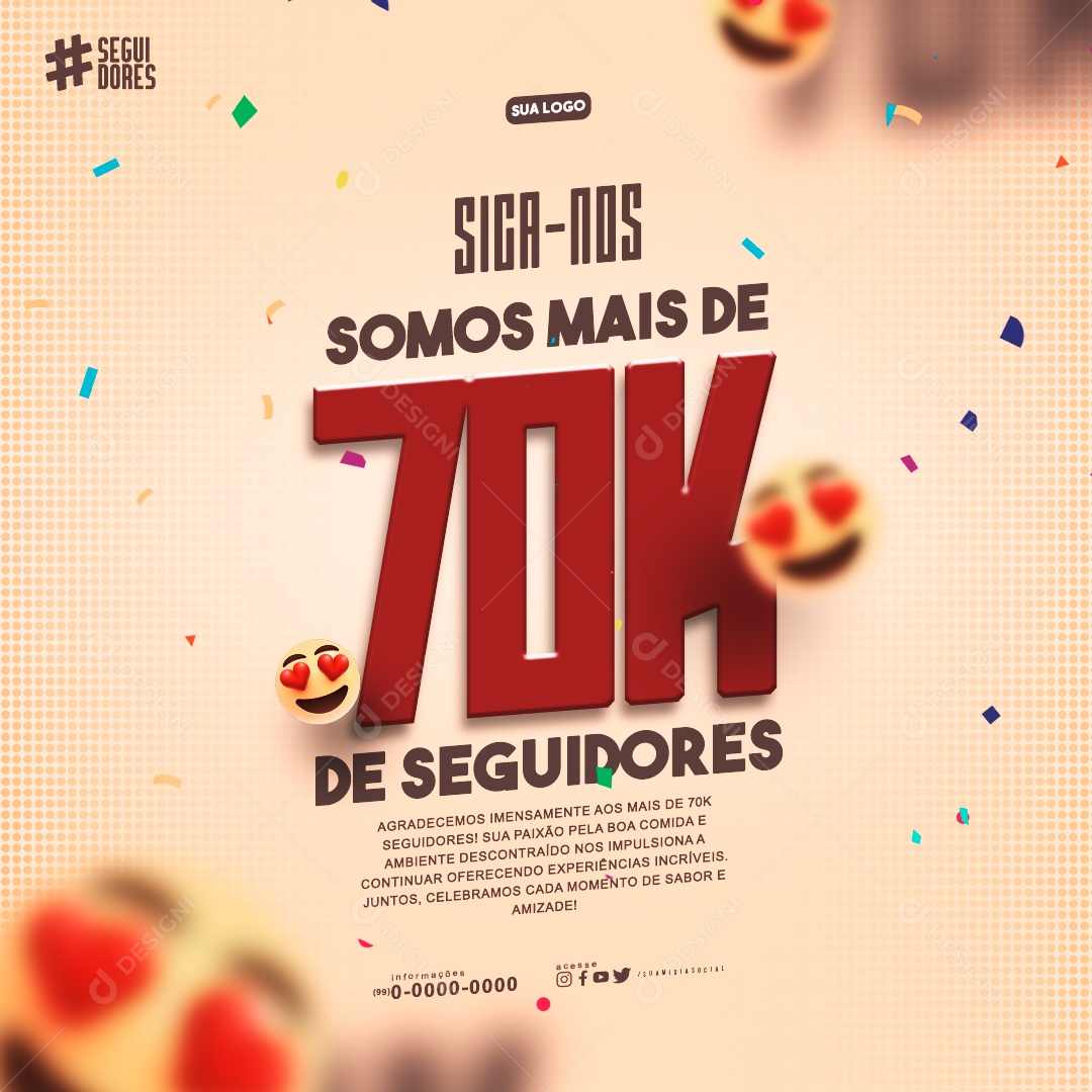 Siga nos Somos mais de 70k de Seguidores Social Media PSD Editável