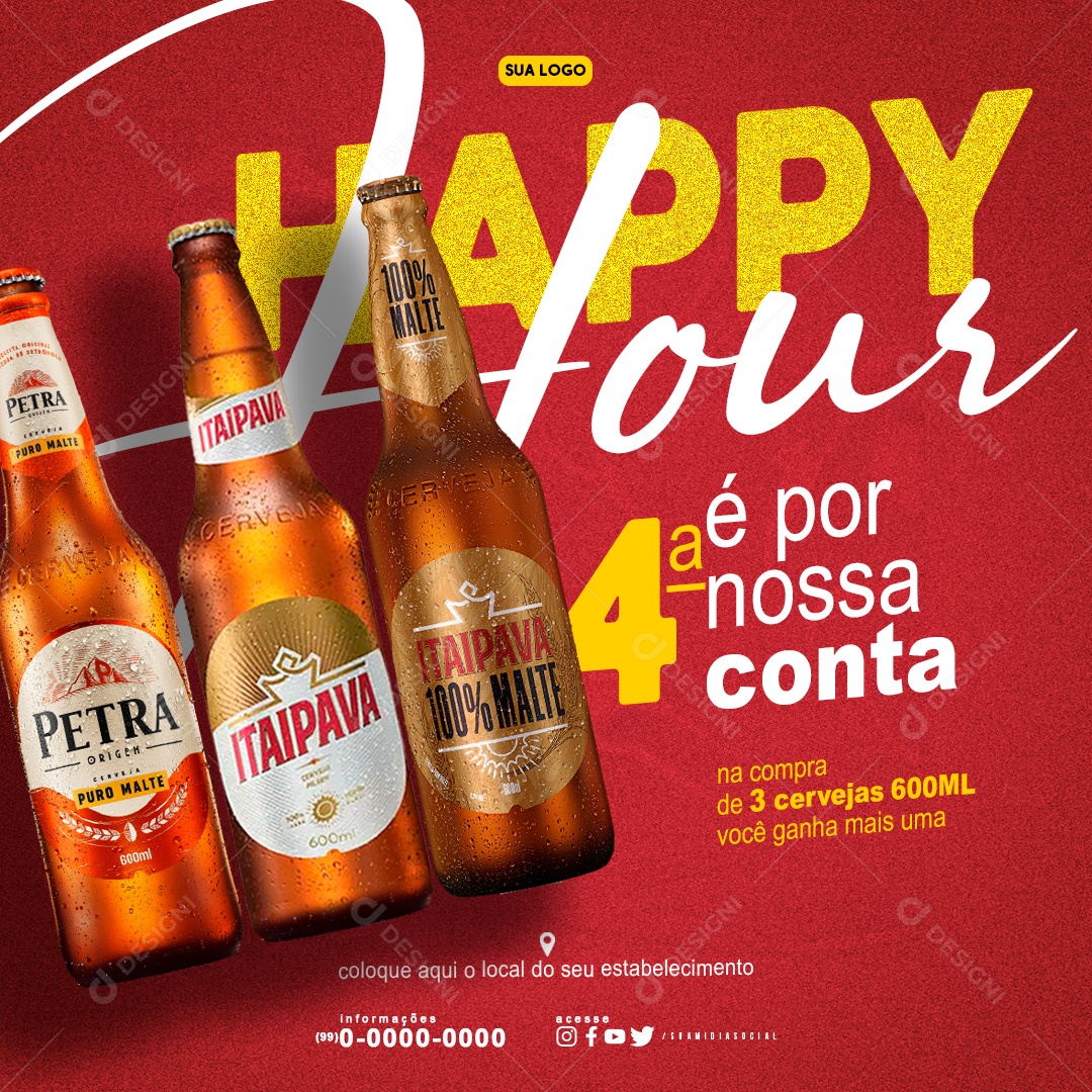Distribuidora de Bebidas Happy Hour Petra Itaipava Social Media PSD Editável