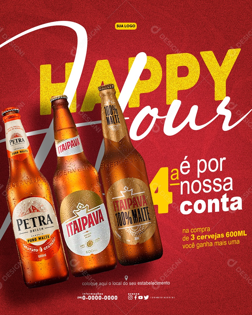 Social Media Distribuidora de Bebidas Happy Hour Petra Itaipava PSD Editável