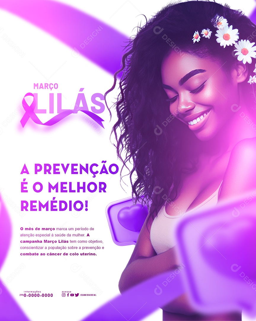 Social Media Março Lilás A Prevenção é o Melhor Remédio PSD Editável