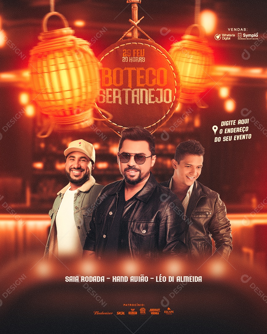 Flyer Boteco Sertanejo Saia Rodada Xand Avião Léo Di Almeida Social Media PSD Editável