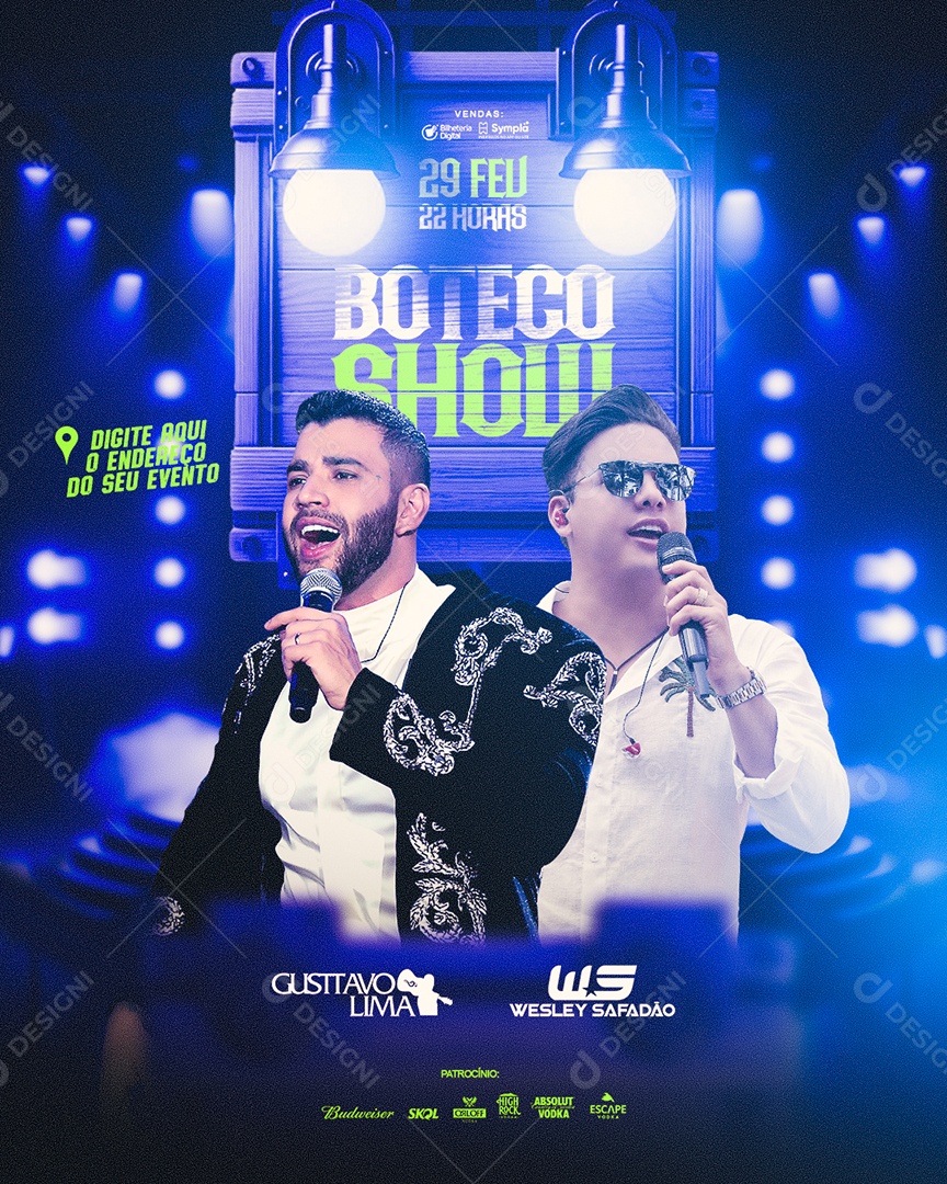 Flyer Boteco Show Gusttavo Lima Wesley Safadão Social Media PSD Editável