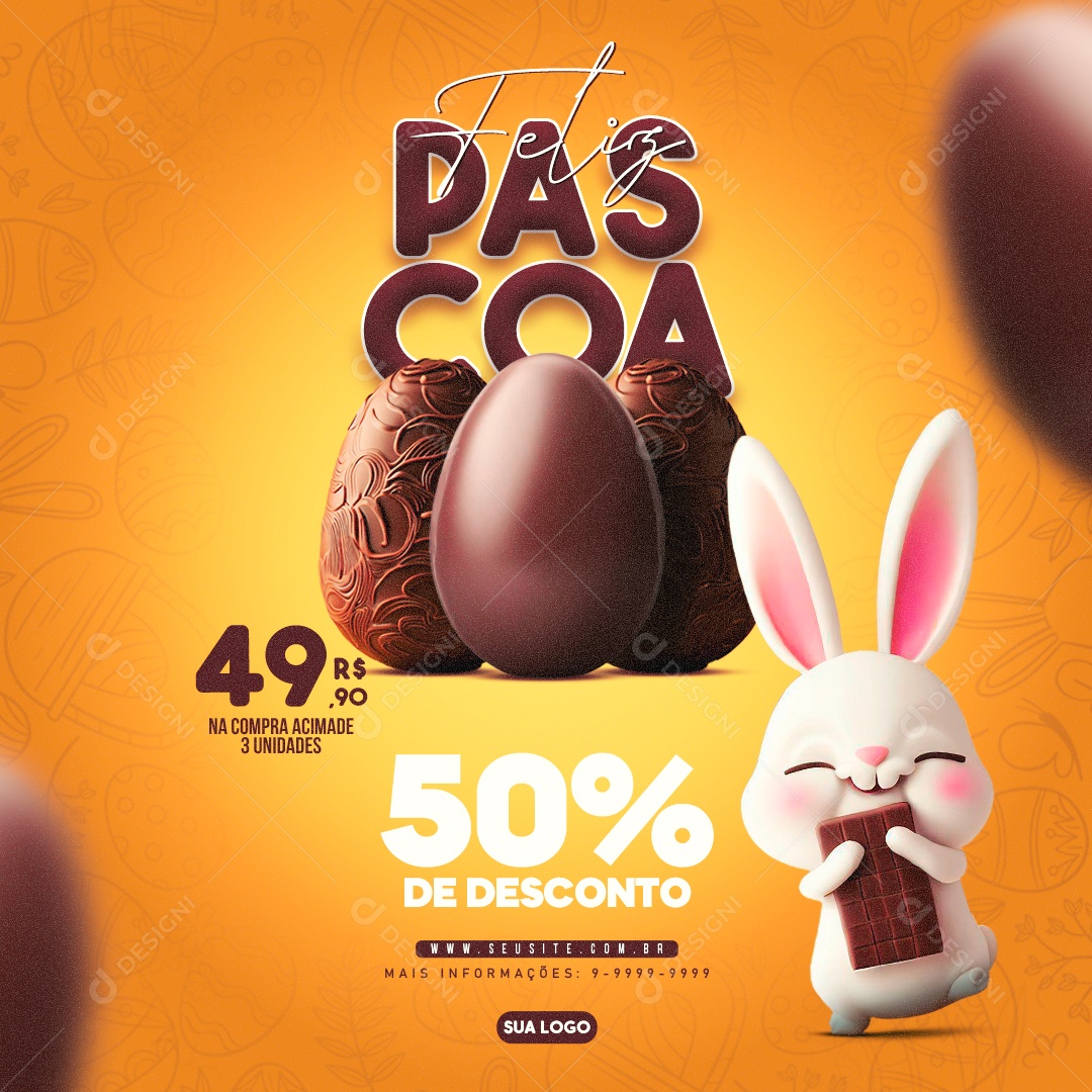 Supermercado Feliz Páscoa Ovos de Chocolate Páscoa 50% de Desconto Social Media PSD Editável