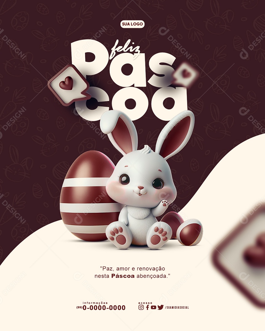 Social Media Feliz Páscoa Paz amor e renovação PSD Editável
