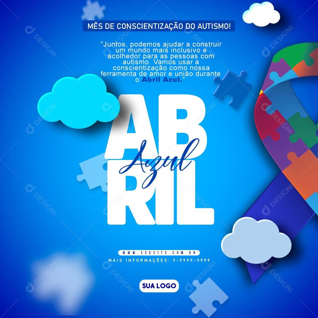 Abril Azul Mês de Conscientização do Autismo Social Media PSD Editável