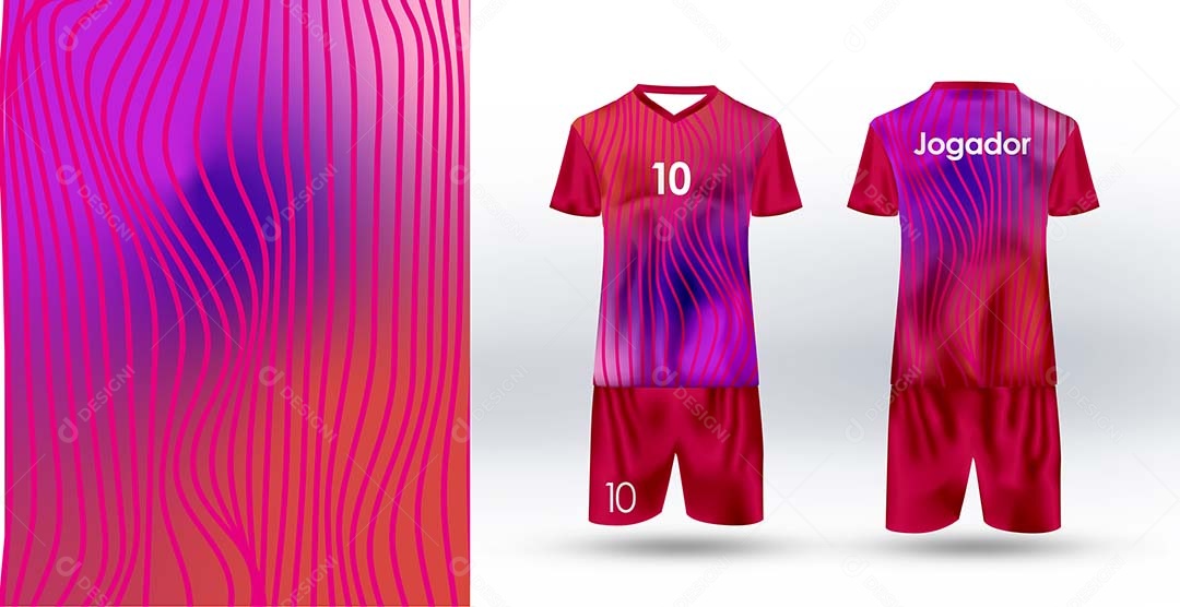 Uniforme de Futebol Vermelho e Roxo Ilustração AI Editável