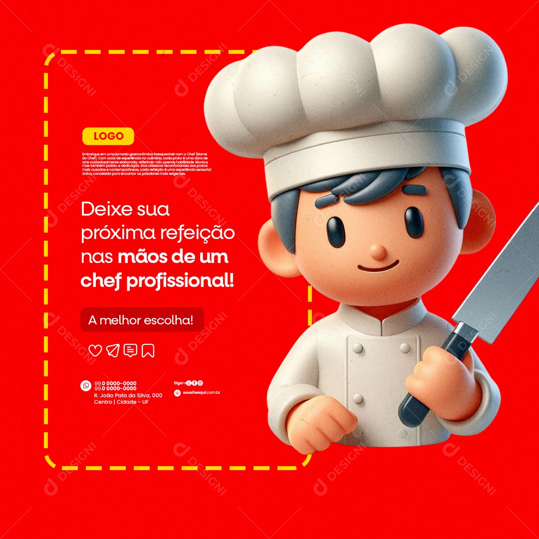 Gastronomia Deixe sua Próxima Refeição nas Mãos de um Chef Social Media PSD Editável