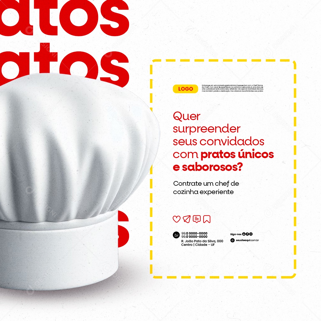 Gastronomia Quer Surpreender seus Convidados com Pratos Únicos Social Media PSD Editável