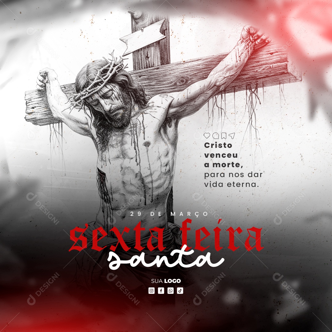 Sexta Feira Santa 29 de Março Cristo Venceu a Morte Social Media PSD Editável