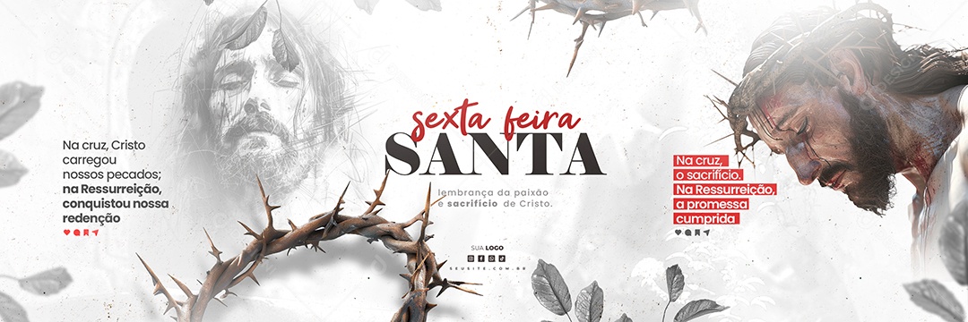 Carrossel Sexta Feira Santa 29 de Março na Cruz Cristo Carregou nossos Pecados Social Media PSD Editável