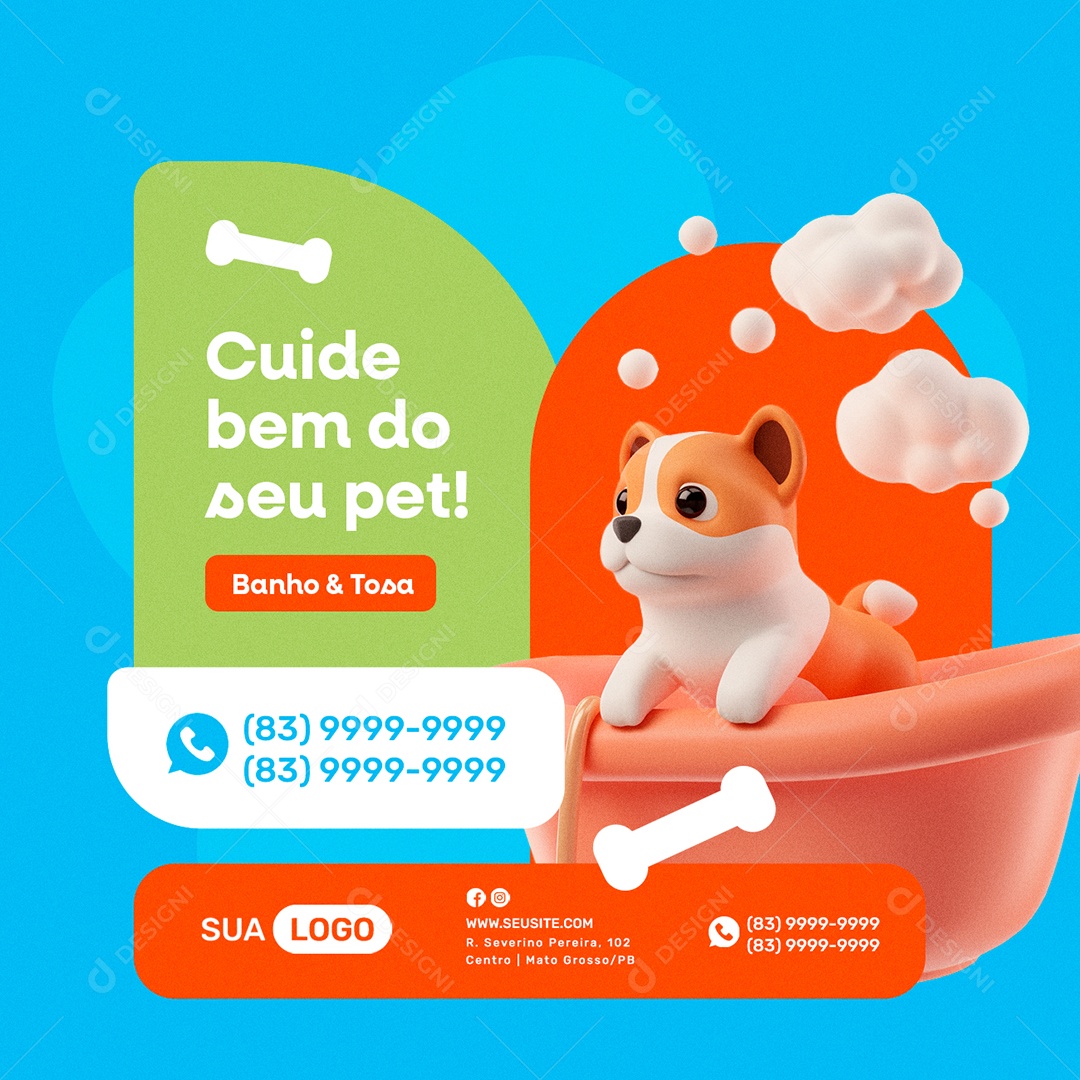 Pet Shop Cuide bem do seu Pet Banho e Tosa Social Media PSD Editável