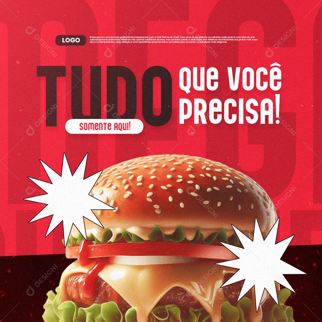 Hamburgueria Tudo que Você Precisa somente Aqui Social Media PSD Editável