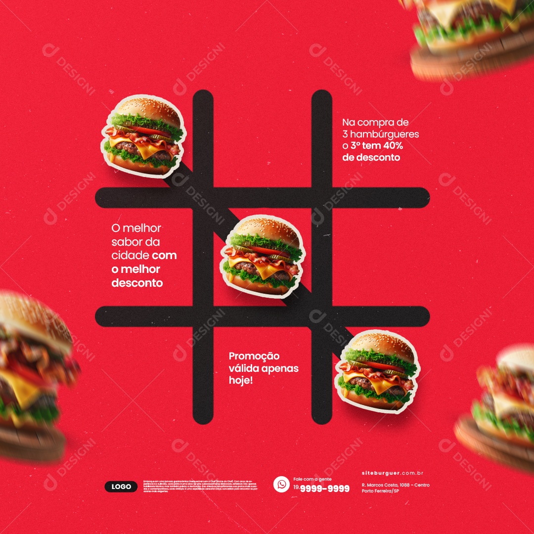 Hamburgueria O melhor sabor da Cidade com o Melhor Desconto Social Media PSD Editável