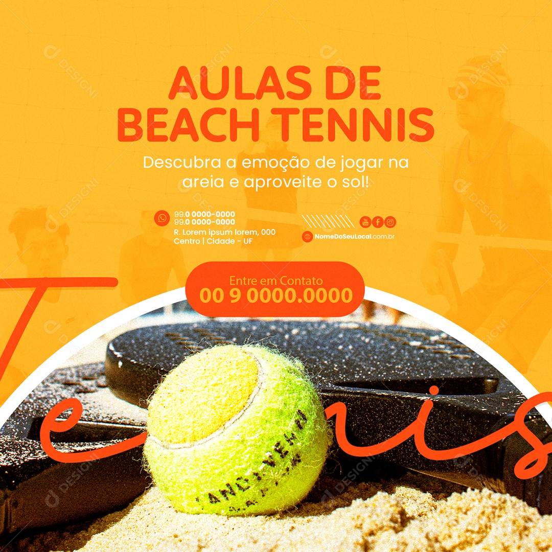 Aulas de Beach Tennis Descubra a Emoção de Jogar na Areia Social Media PSD Editável